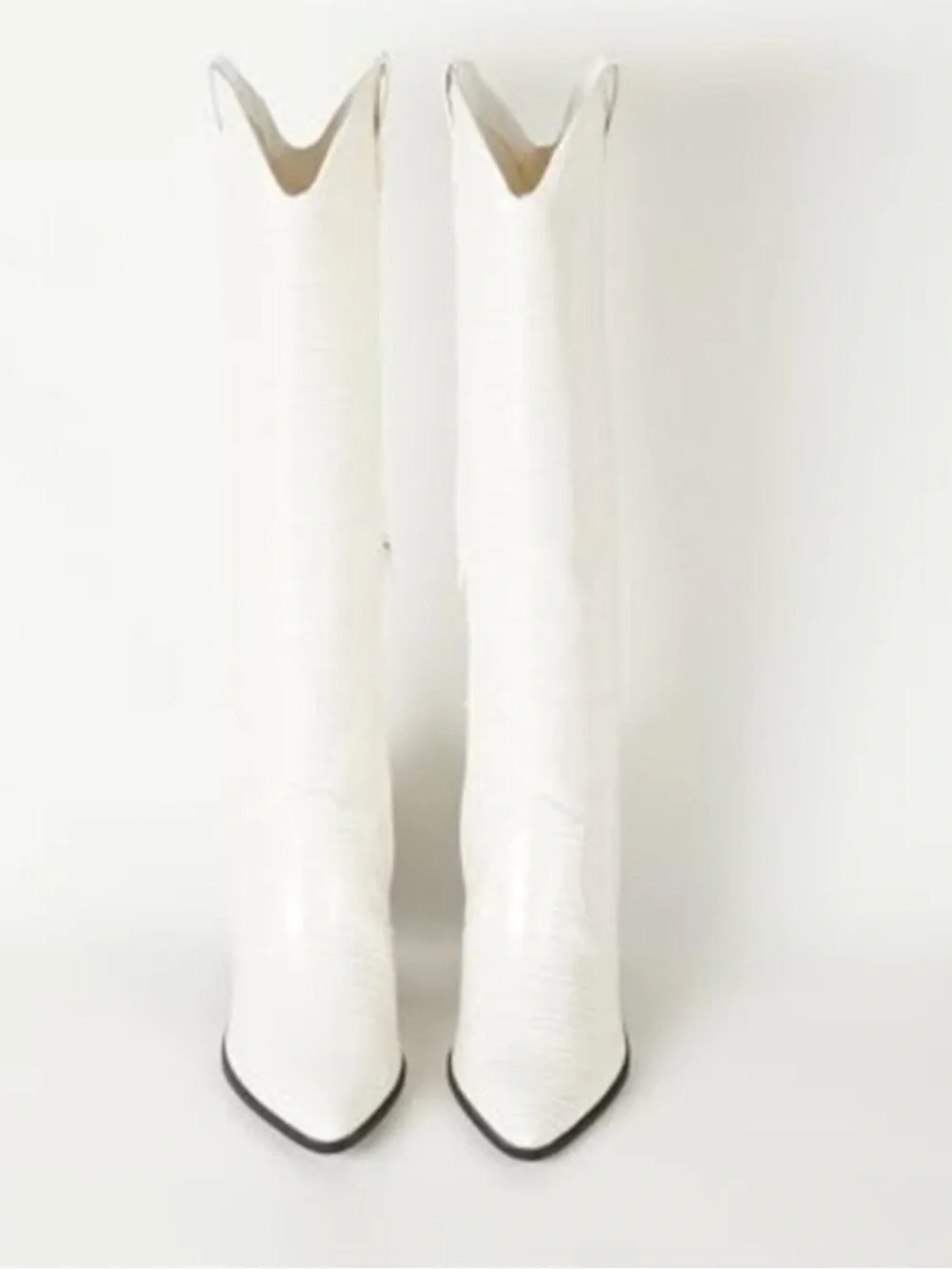 White Pointed-Toe Knee-High Boots